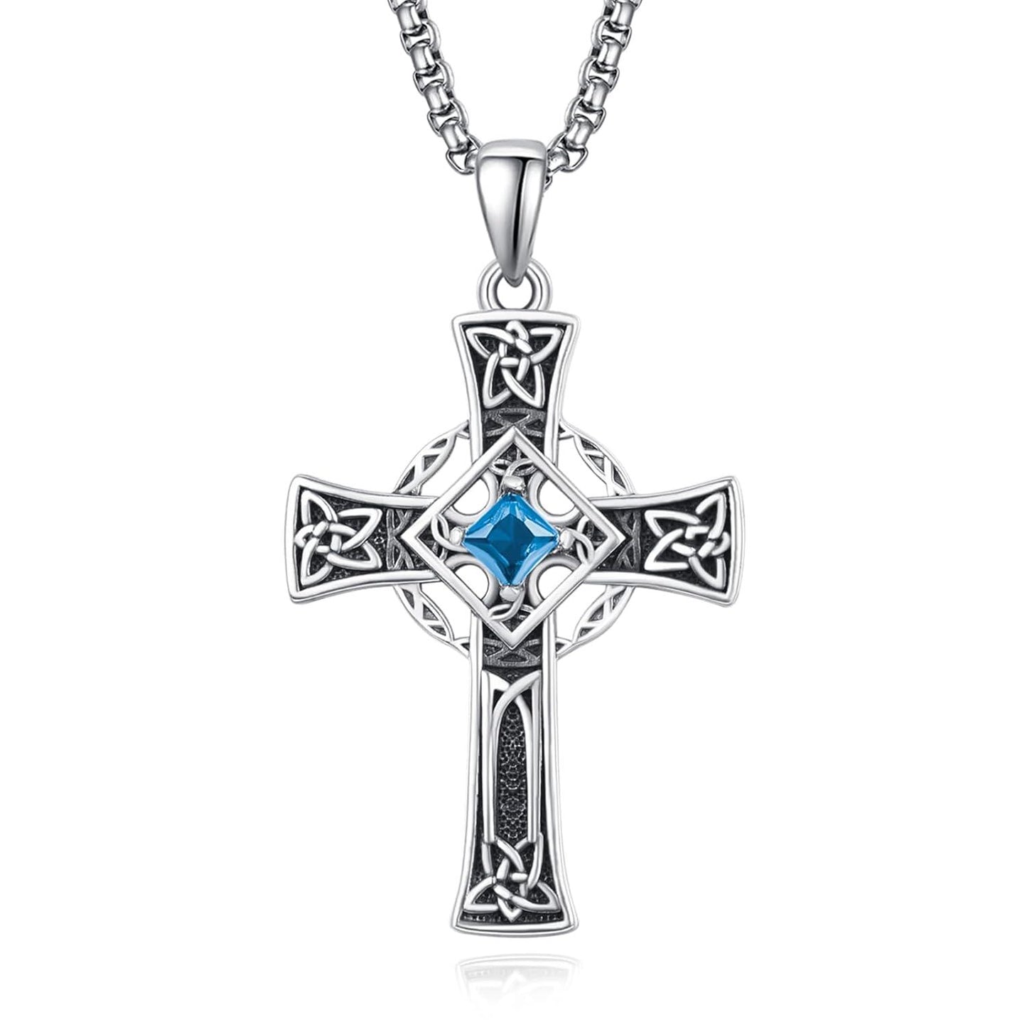 925 Silver Garnet Celtic Cross Necklace Men 22 Inch Chain