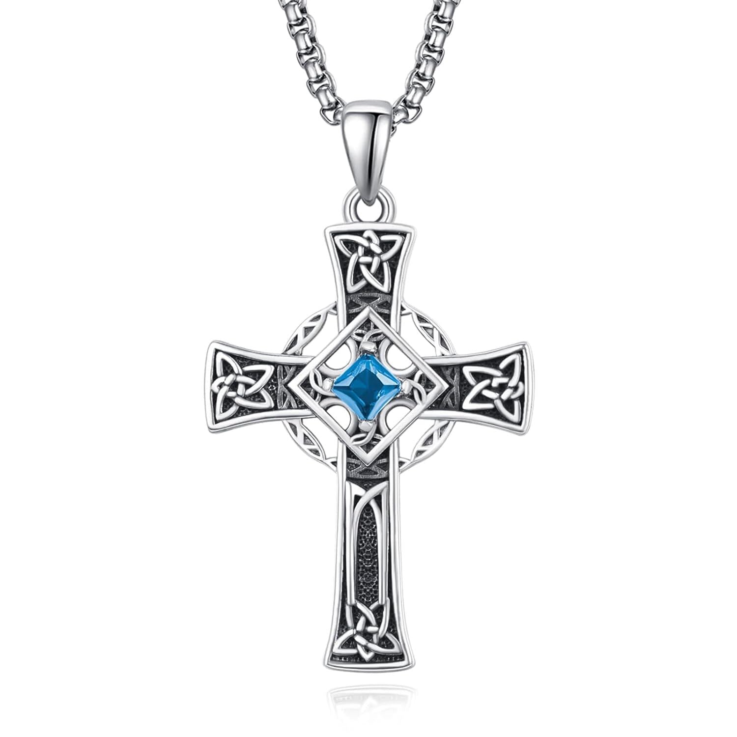 925 Silver Garnet Celtic Cross Necklace Men 22 Inch Chain