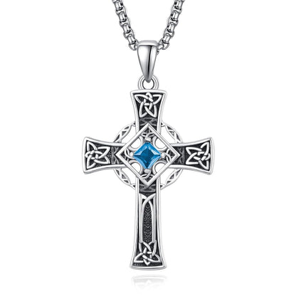 925 Silver Garnet Celtic Cross Necklace Men 22 Inch Chain