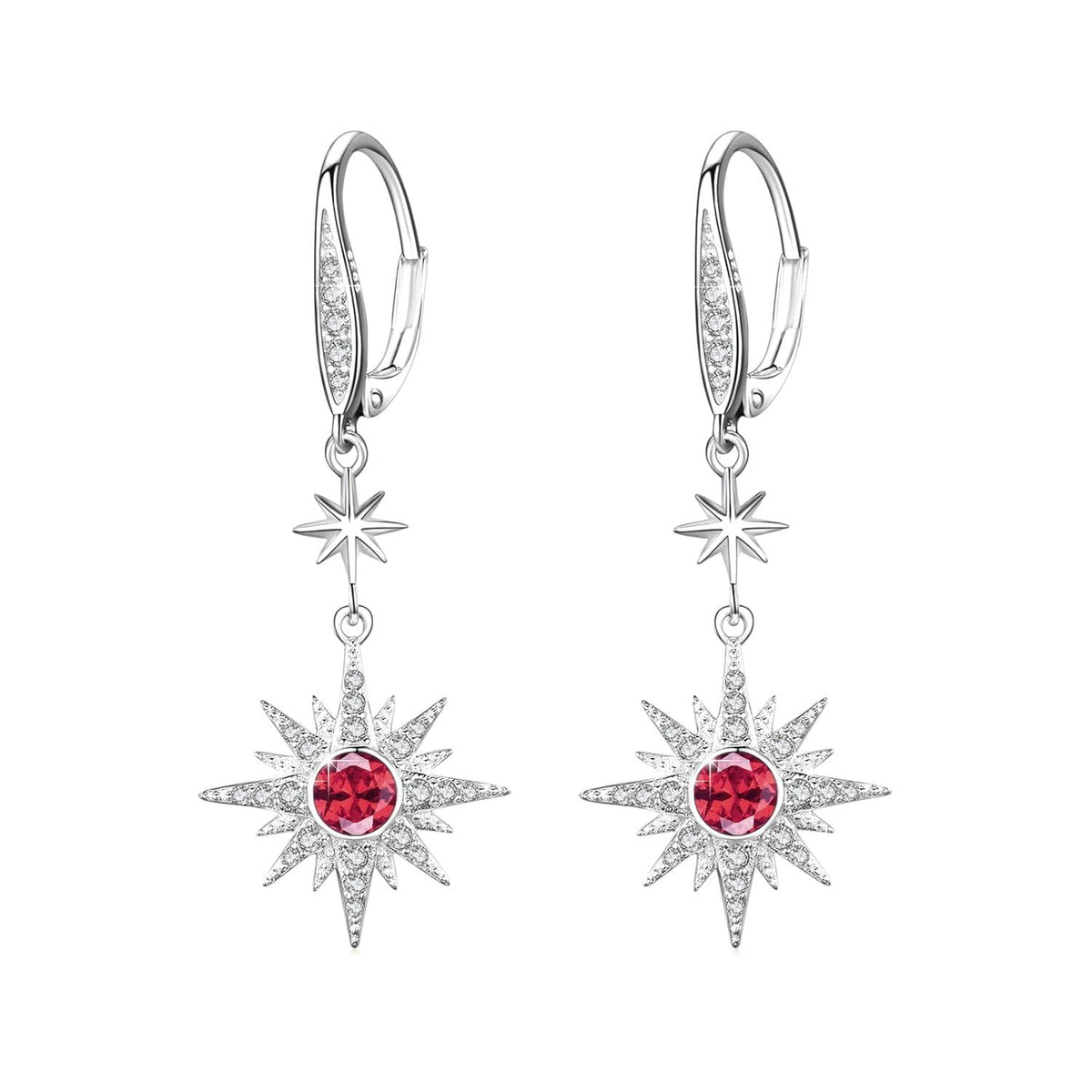 925 Sterling Silver Starburst Birthstone Drop Earrings