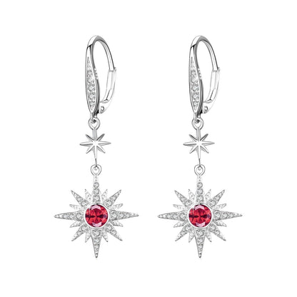 925 Sterling Silver Starburst Birthstone Drop Earrings