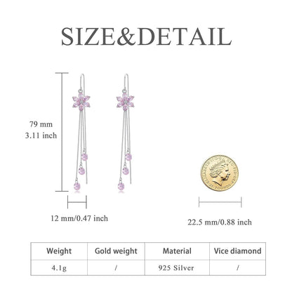 925 Silver Cubic Zirconia Drop Earrings Pink Flowers