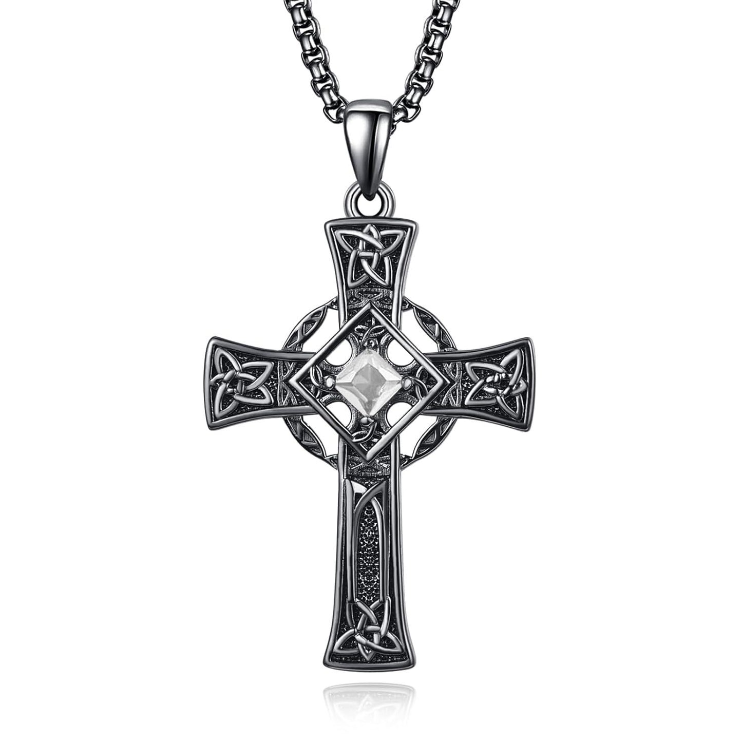 925 Silver Garnet Celtic Cross Necklace Men 22 Inch Chain