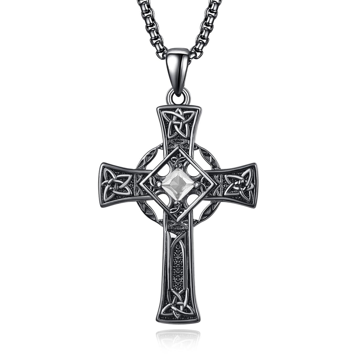 925 Silver Garnet Celtic Cross Necklace Men 22 Inch Chain