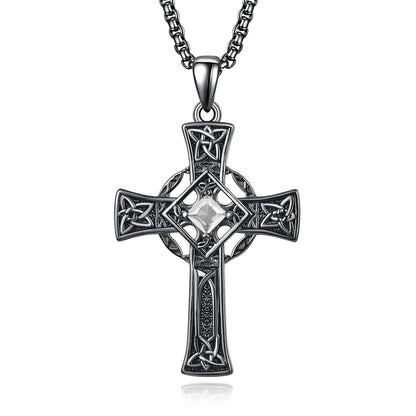 925 Silver Garnet Celtic Cross Necklace Men 22 Inch Chain