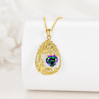 925 Silver Gold Plated Gemstone Tree Life Pendant Necklace