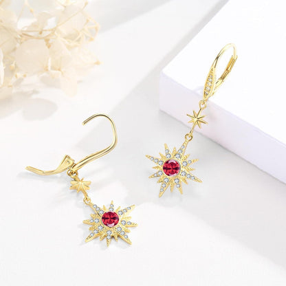 925 Sterling Silver Starburst Birthstone Drop Earrings