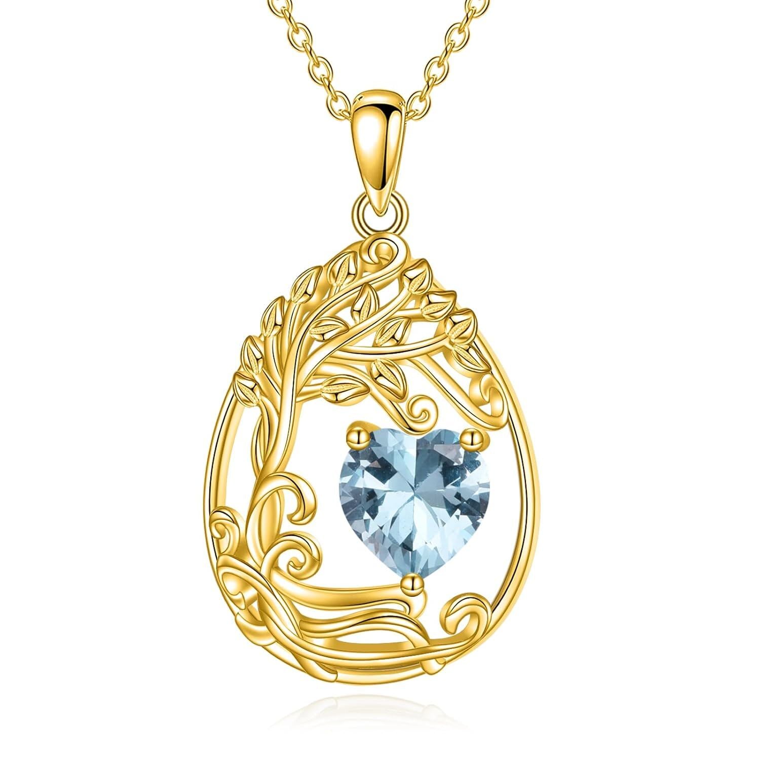 925 Silver Gold Plated Gemstone Tree Life Pendant Necklace