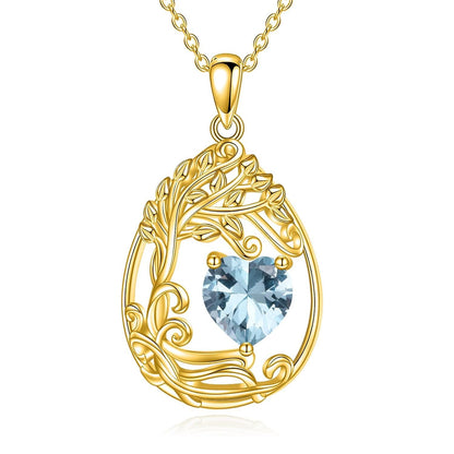 925 Silver Gold Plated Gemstone Tree Life Pendant Necklace
