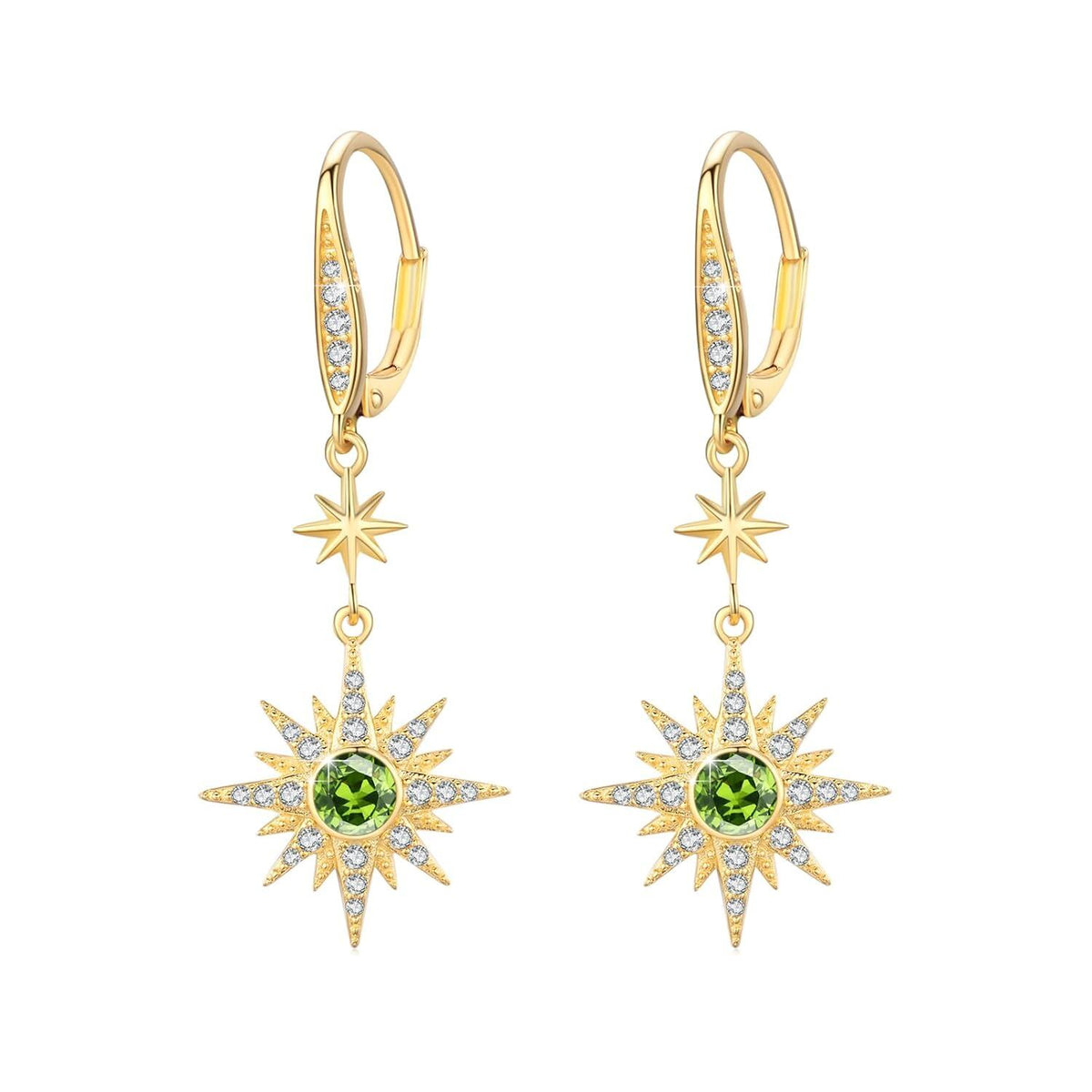 925 Sterling Silver Starburst Birthstone Drop Earrings