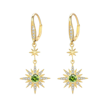 925 Sterling Silver Starburst Birthstone Drop Earrings