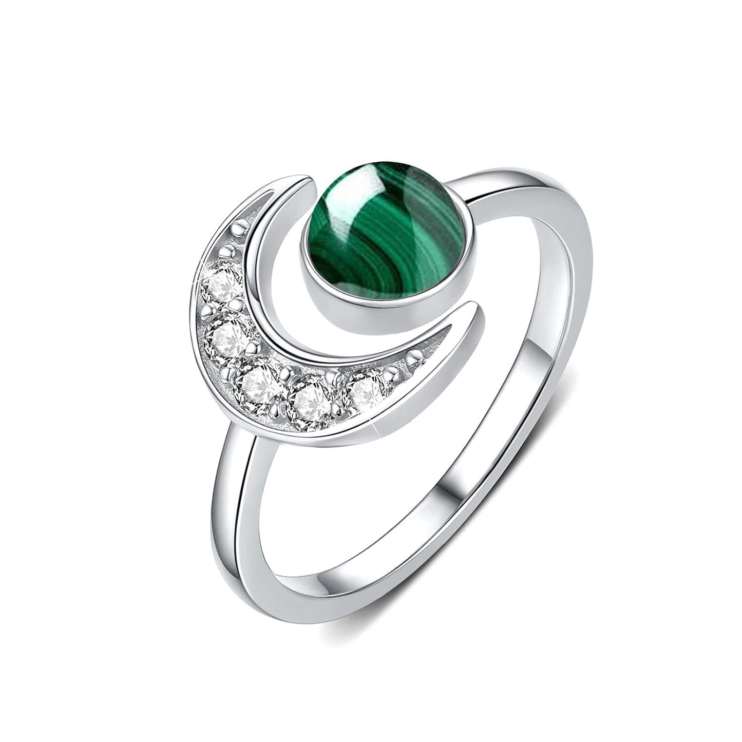 925 Silver Crescent Moon Open Adjustable Ring Women Gift