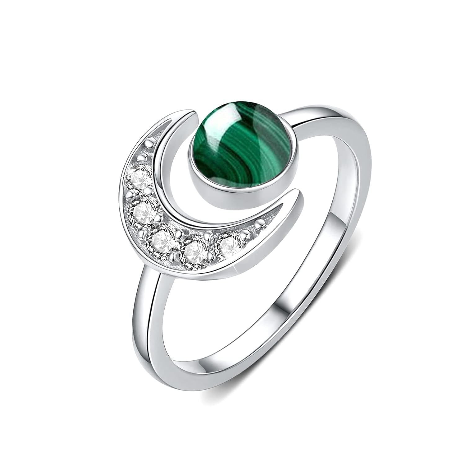 925 Silver Crescent Moon Open Adjustable Ring Women Gift