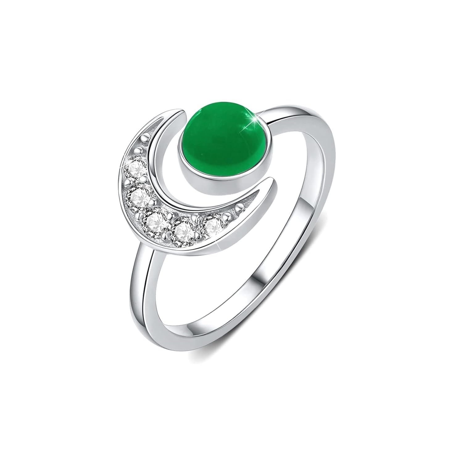 925 Silver Crescent Moon Open Adjustable Ring Women Gift