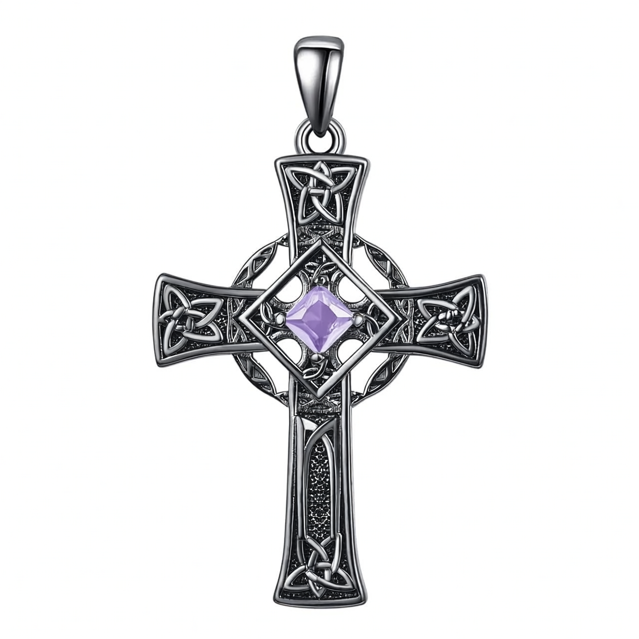 925 Silver Garnet Celtic Cross Necklace Men 22 Inch Chain