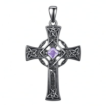 925 Silver Garnet Celtic Cross Necklace Men 22 Inch Chain
