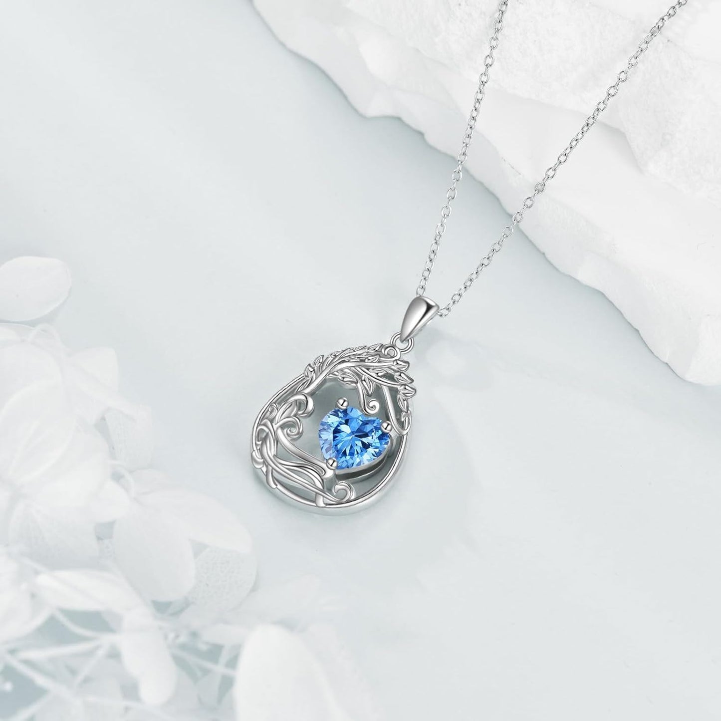 925 Silver Gold Plated Gemstone Tree Life Pendant Necklace