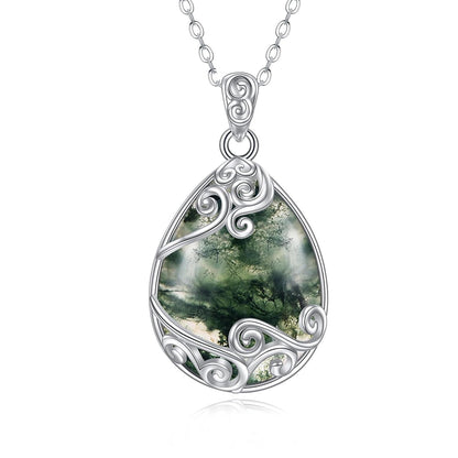925 Sterling Silver Filigree Teardrop Pendant Necklace for Women
