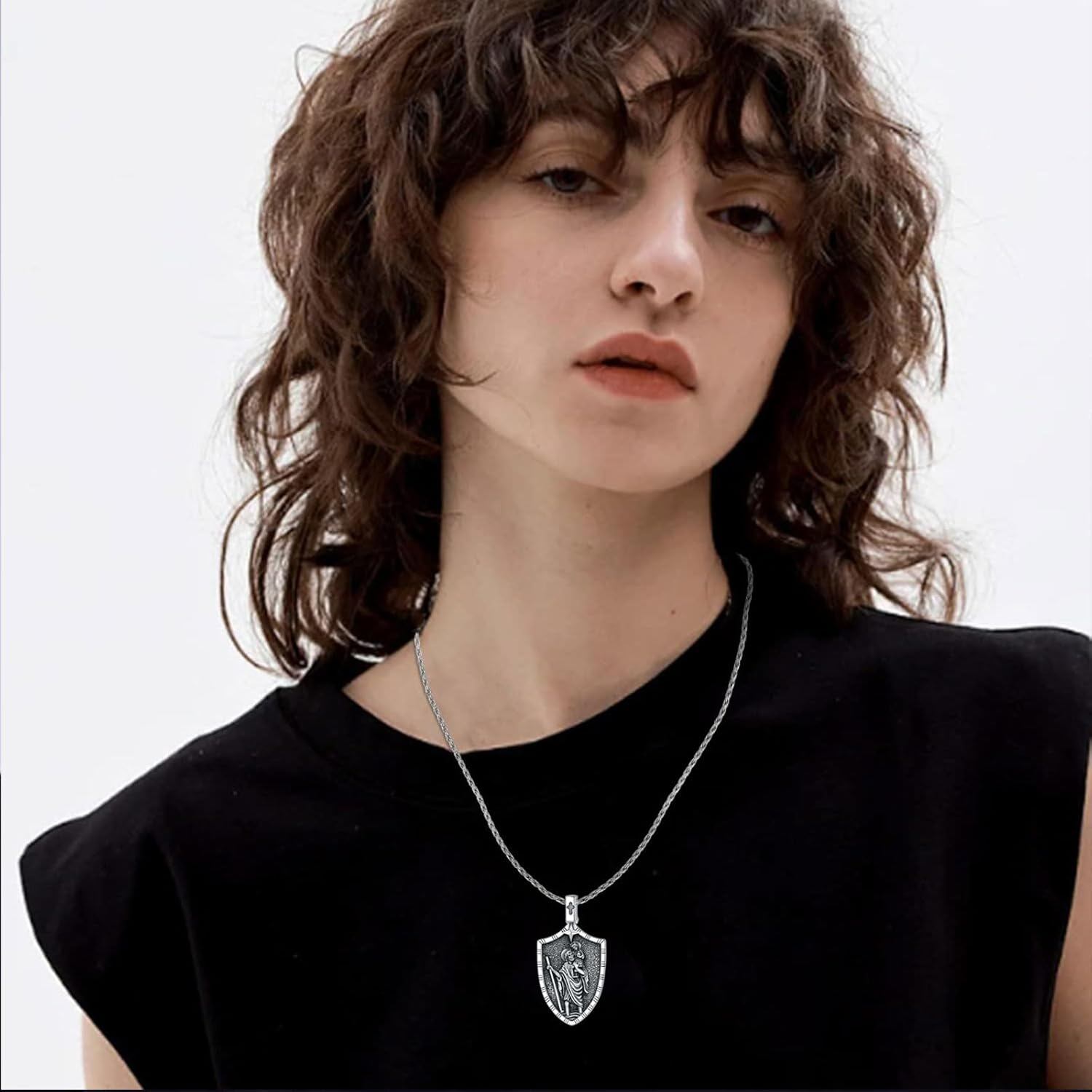 925 Silver St Christopher Pendant Necklace Men Women