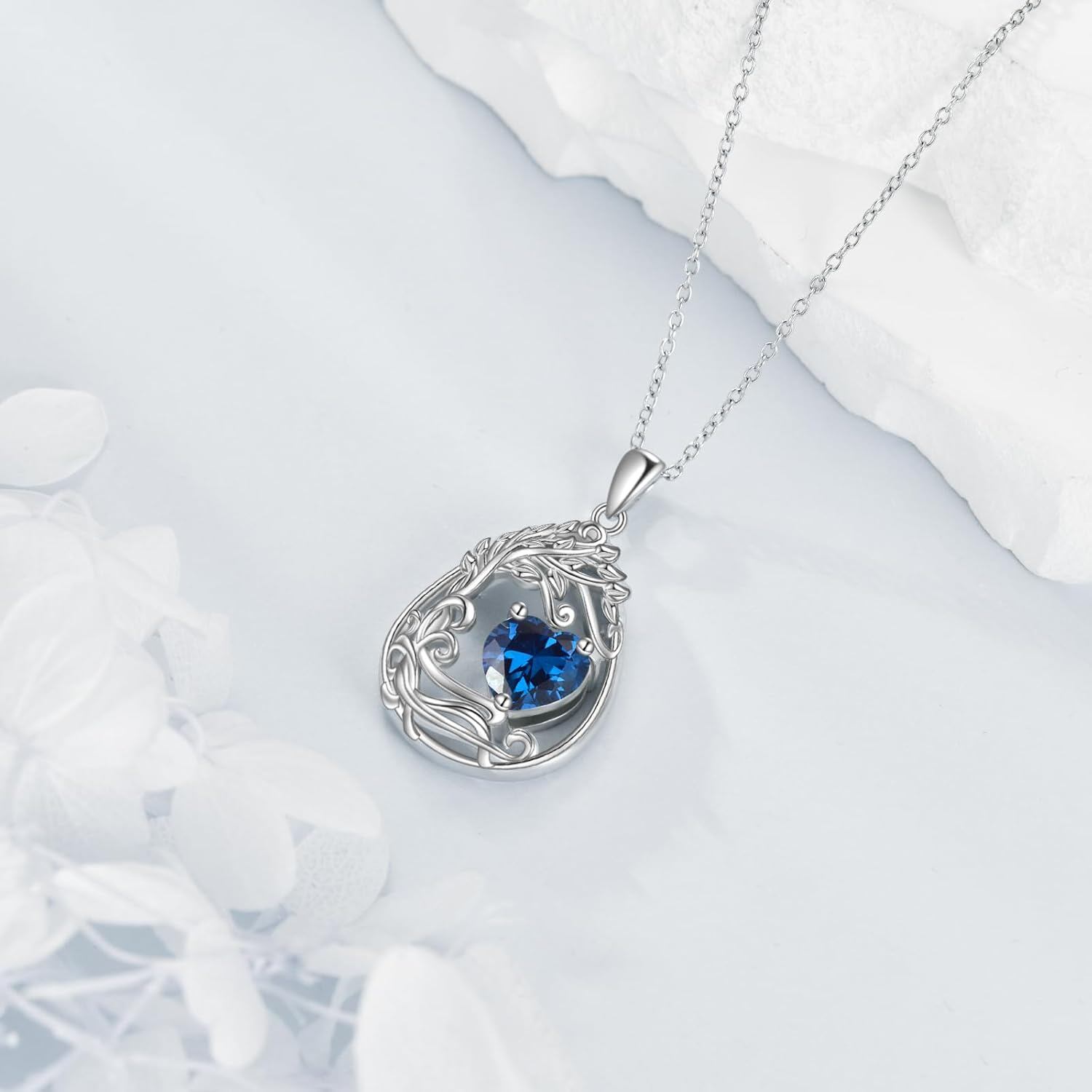 925 Silver Gold Plated Gemstone Tree Life Pendant Necklace