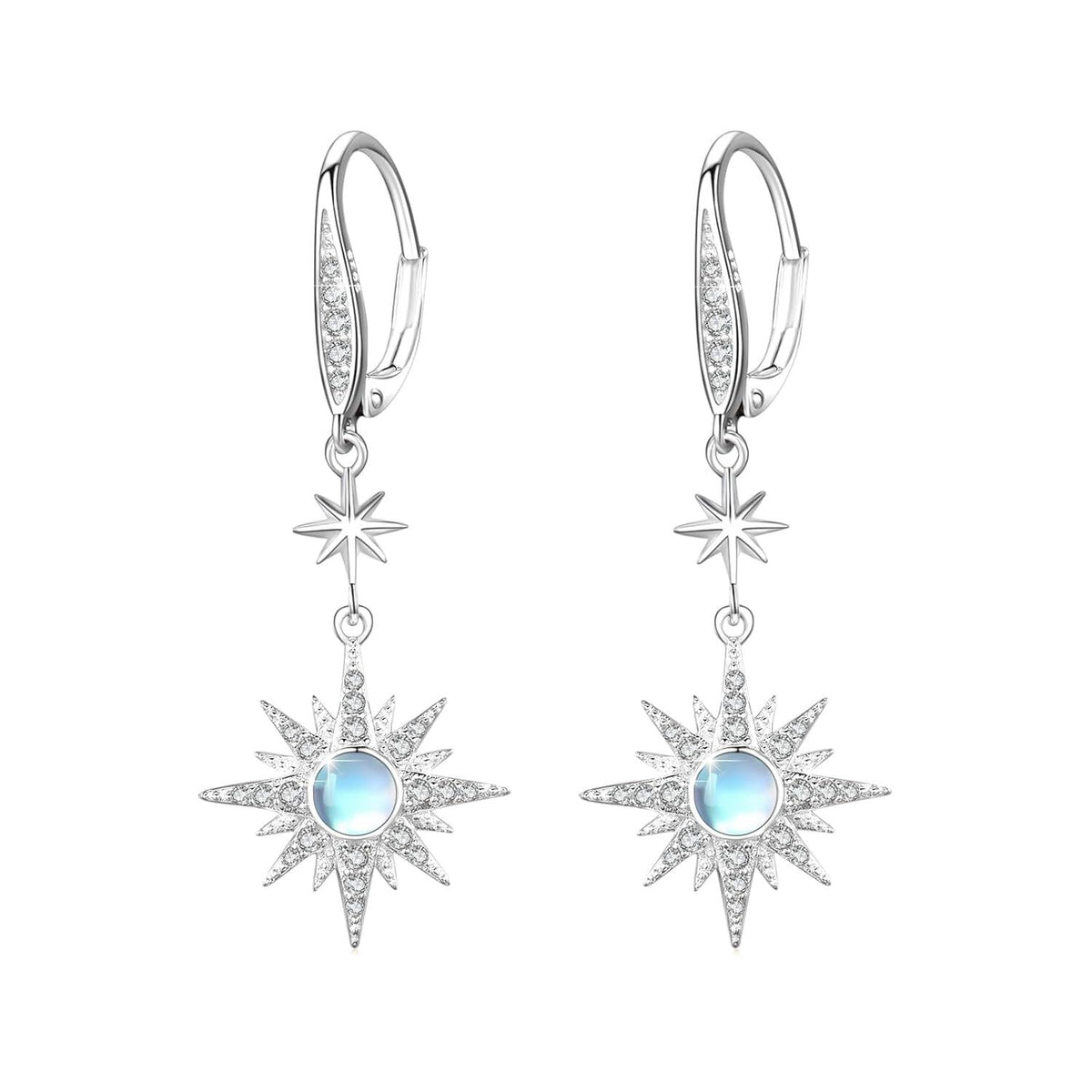 925 Sterling Silver Starburst Birthstone Drop Earrings