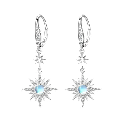925 Sterling Silver Starburst Birthstone Drop Earrings