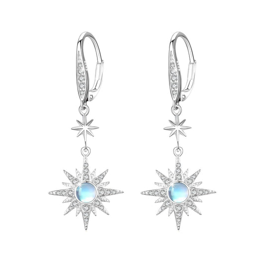 925 Sterling Silver Starburst Birthstone Drop Earrings