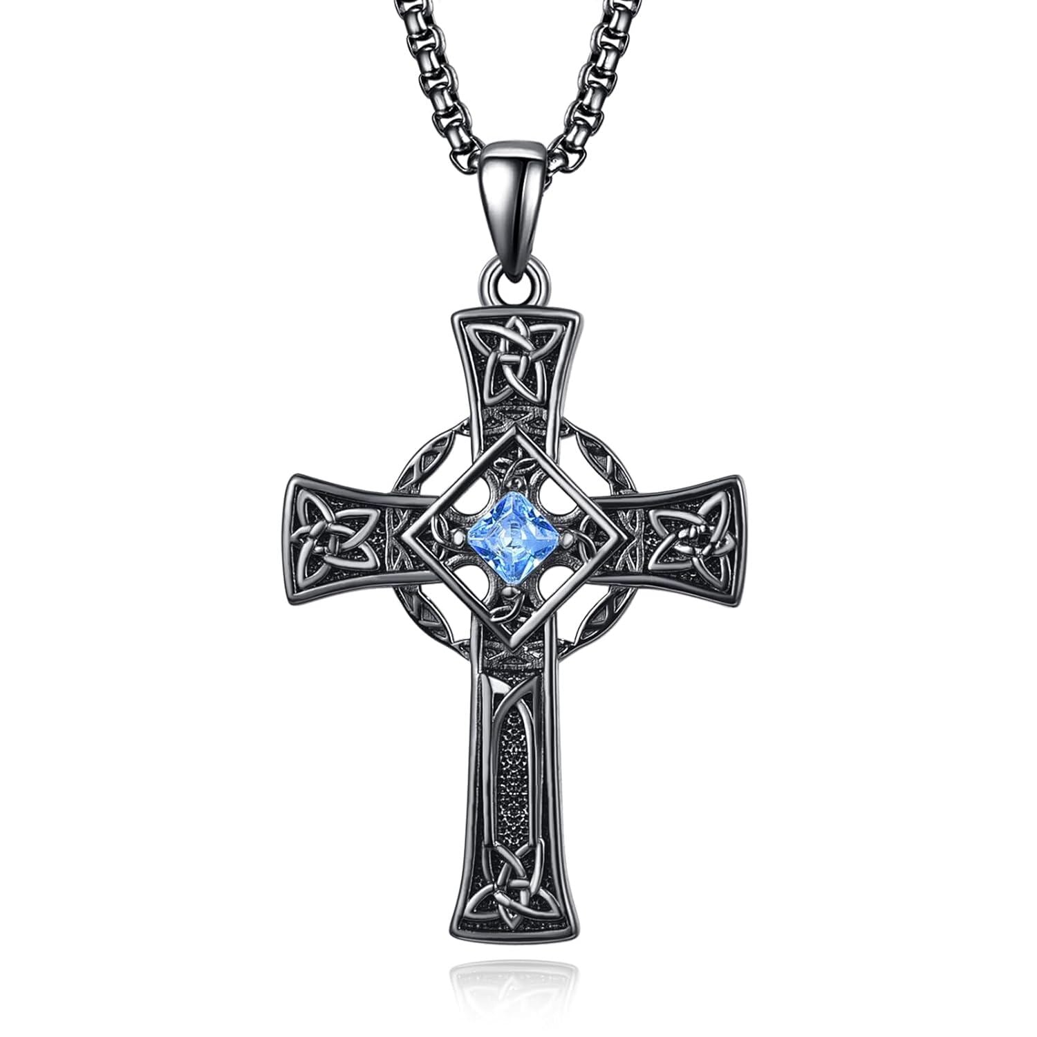925 Silver Garnet Celtic Cross Necklace Men 22 Inch Chain