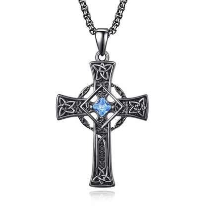 925 Silver Garnet Celtic Cross Necklace Men 22 Inch Chain