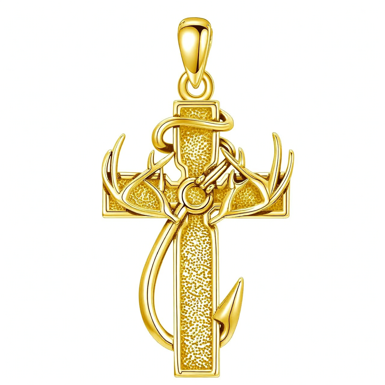 925 Silver Black Enamel Deer Antlers Cross Necklace Men