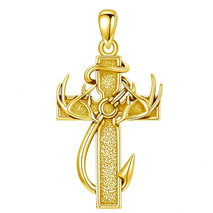 925 Silver Black Enamel Deer Antlers Cross Necklace Men