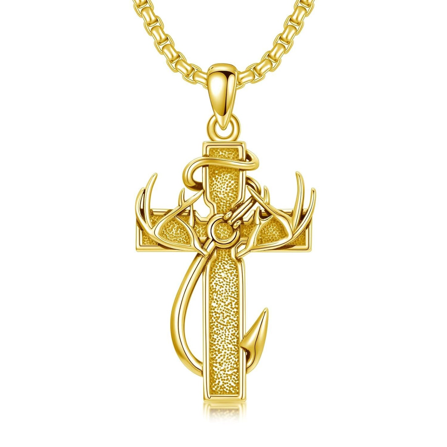 925 Silver Black Enamel Deer Antlers Cross Necklace Men
