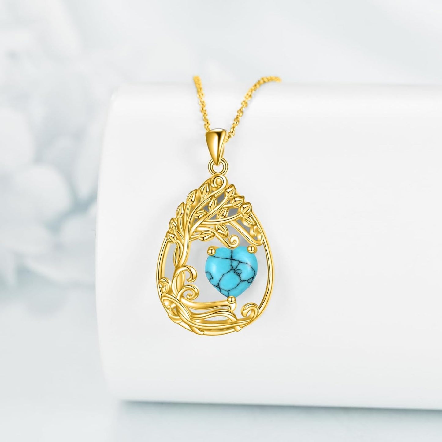 925 Silver Gold Plated Gemstone Tree Life Pendant Necklace