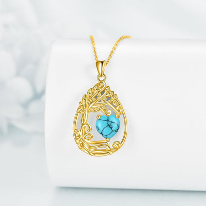 925 Silver Gold Plated Gemstone Tree Life Pendant Necklace