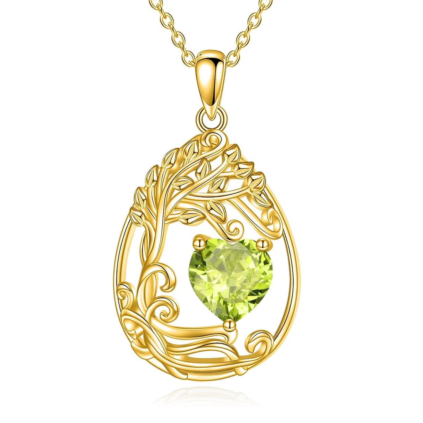 925 Silver Gold Plated Gemstone Tree Life Pendant Necklace