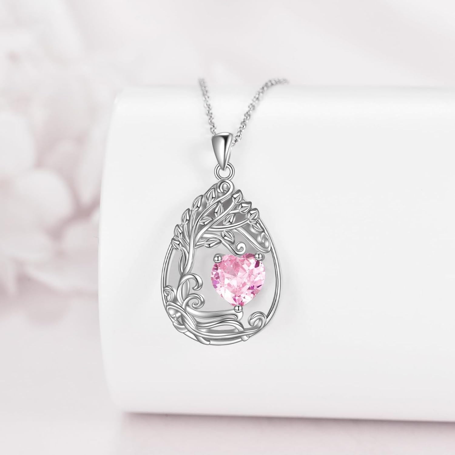 925 Silver Gold Plated Gemstone Tree Life Pendant Necklace