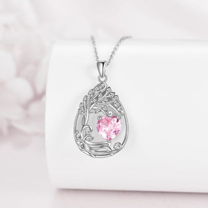 925 Silver Gold Plated Gemstone Tree Life Pendant Necklace