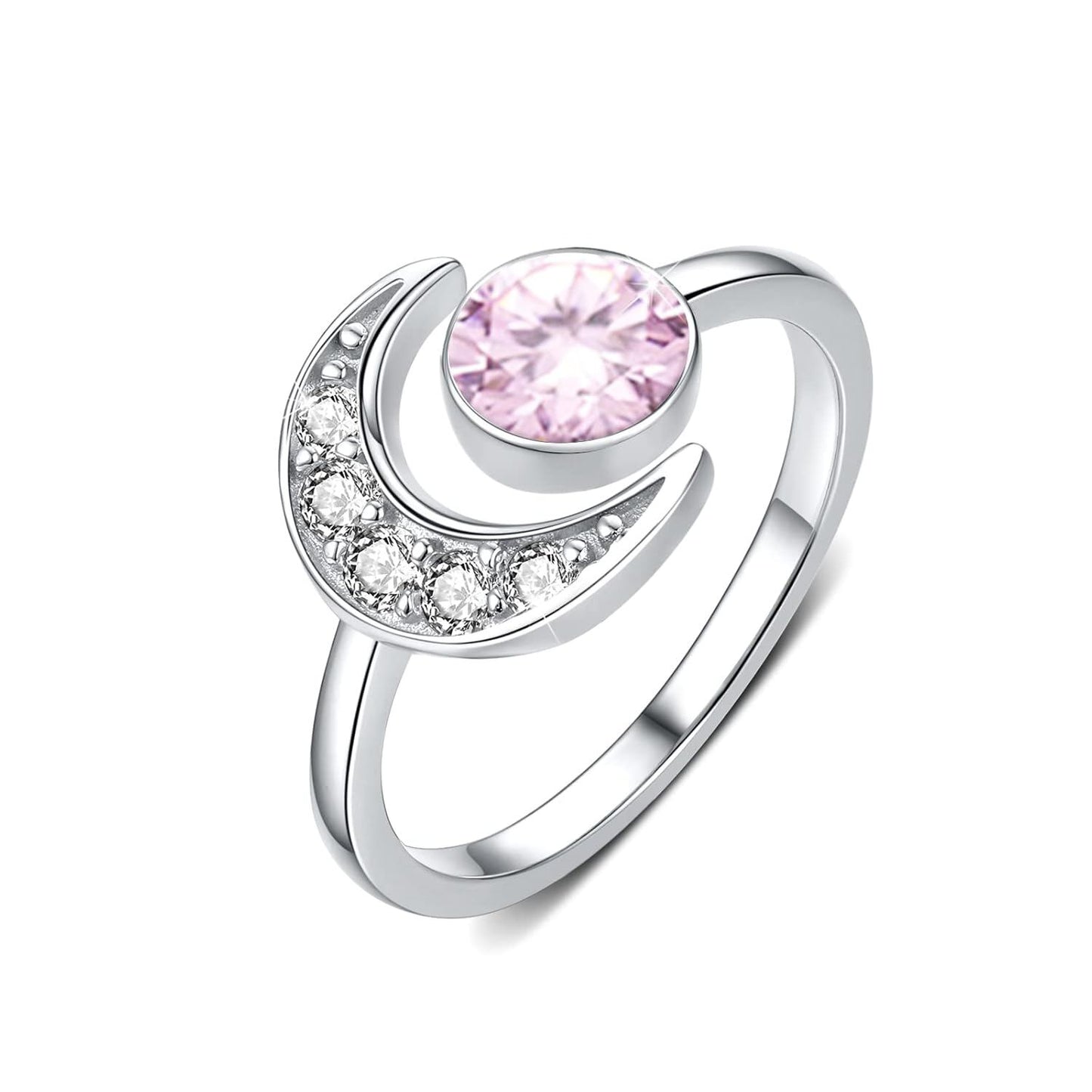 925 Silver Moonstone Birthstone Adjustable Open Ring Women