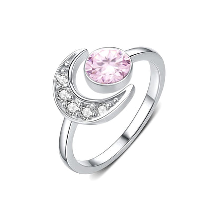 925 Silver Moonstone Birthstone Adjustable Open Ring Women
