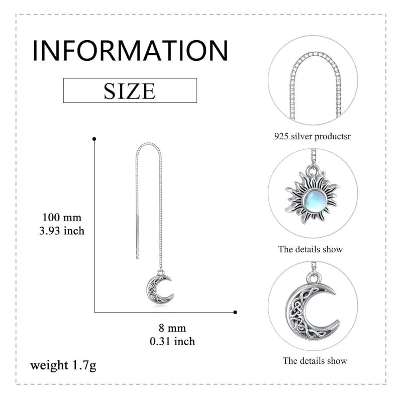 925 Sterling Silver Moon & Sun Threader Earrings for Women Long Chain Hypoallergenic Dangle Earrings with Tassel Design