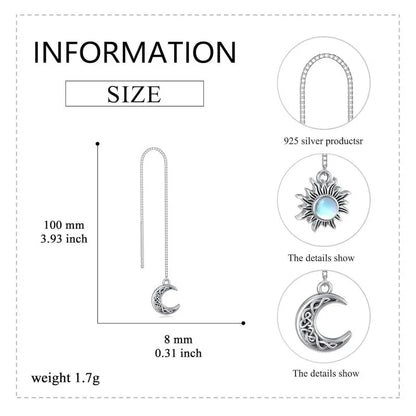 925 Sterling Silver Moon & Sun Threader Earrings for Women Long Chain Hypoallergenic Dangle Earrings with Tassel Design