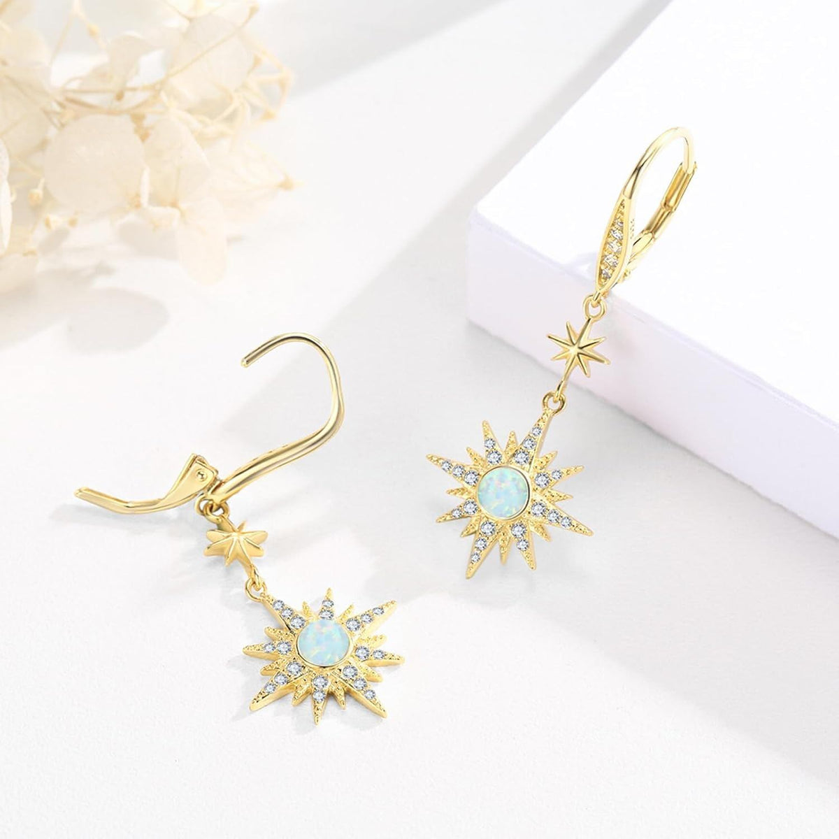 925 Sterling Silver Starburst Birthstone Drop Earrings
