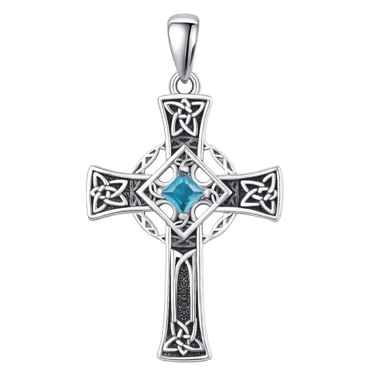 925 Silver Garnet Celtic Cross Necklace Men 22 Inch Chain