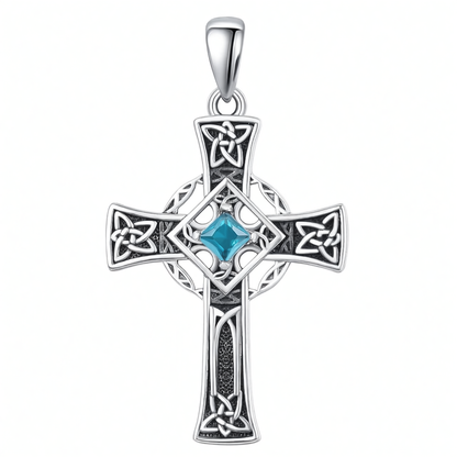 925 Silver Garnet Celtic Cross Necklace Men 22 Inch Chain