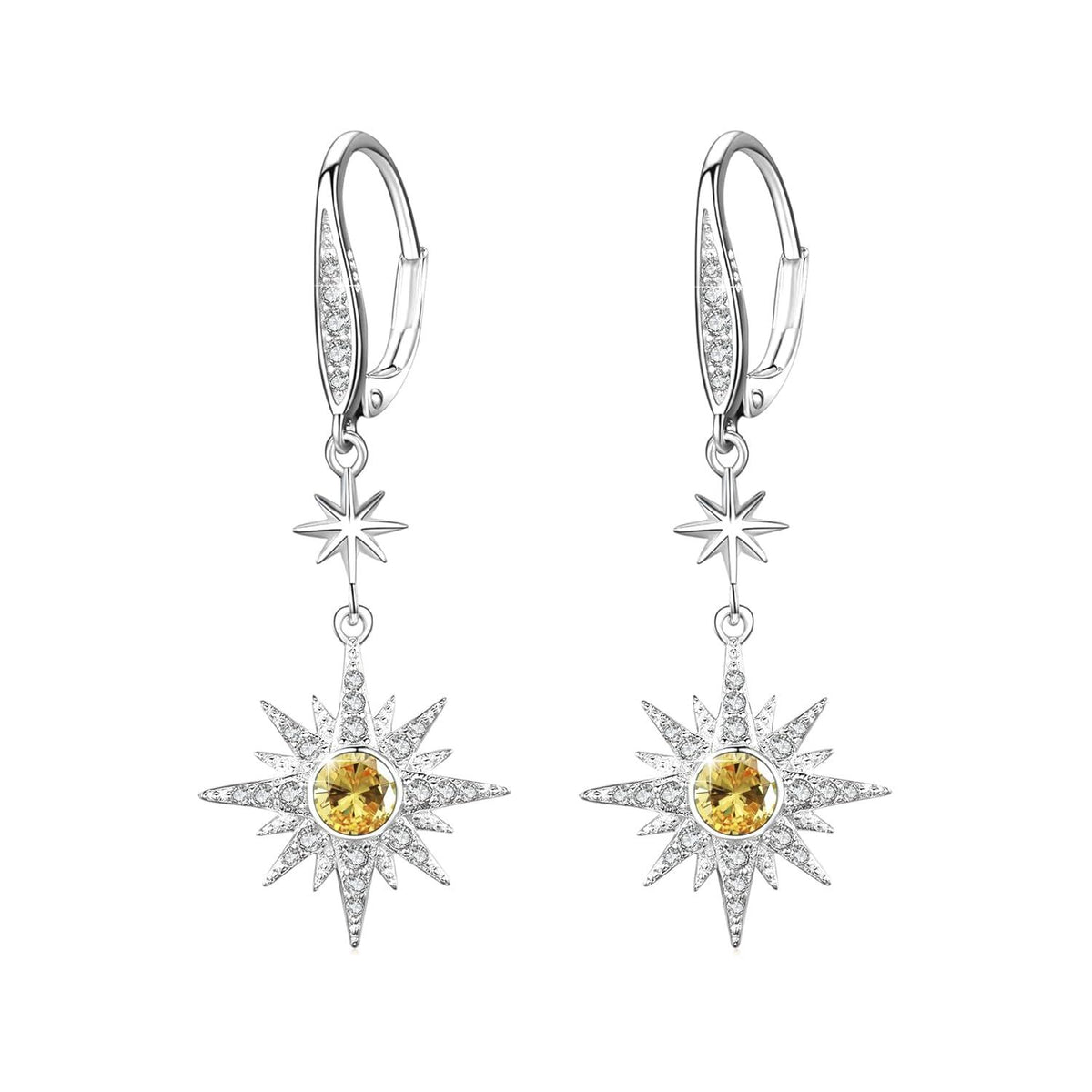 925 Sterling Silver Starburst Birthstone Drop Earrings