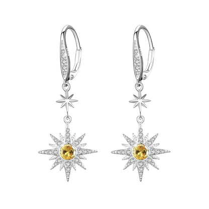 925 Sterling Silver Starburst Birthstone Drop Earrings