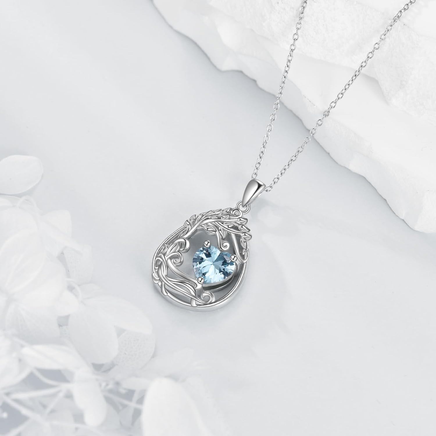 925 Silver Gold Plated Gemstone Tree Life Pendant Necklace