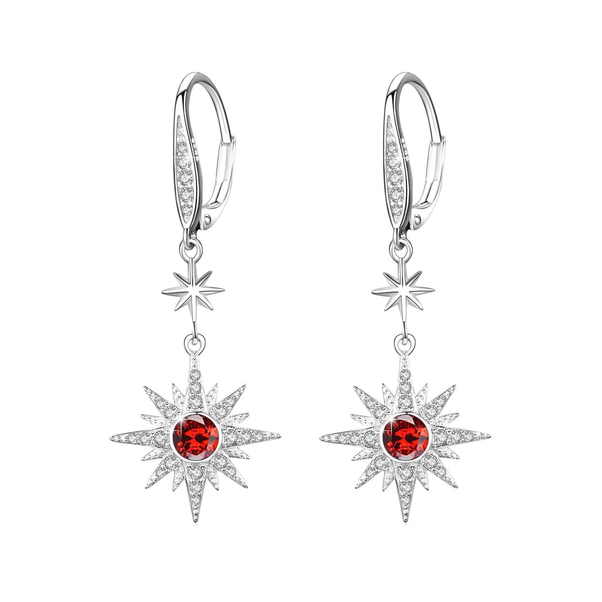925 Sterling Silver Starburst Birthstone Drop Earrings