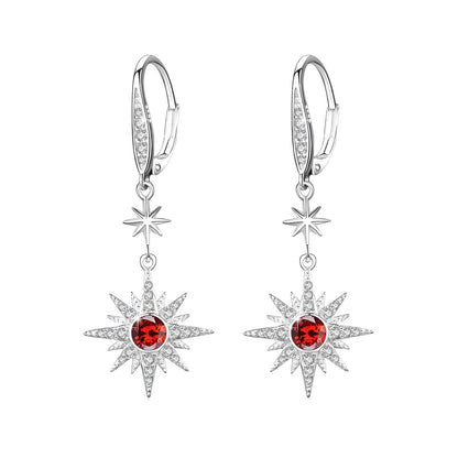 925 Sterling Silver Starburst Birthstone Drop Earrings