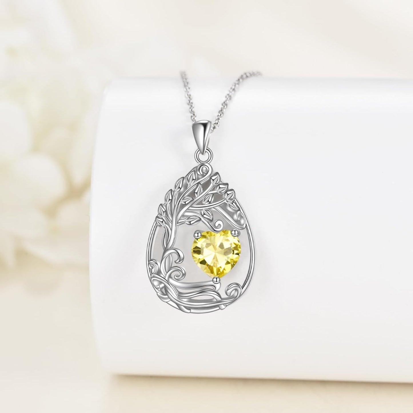 925 Silver Gold Plated Gemstone Tree Life Pendant Necklace